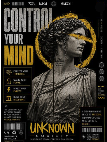 Unknown Society Control Your Mind print, framed.